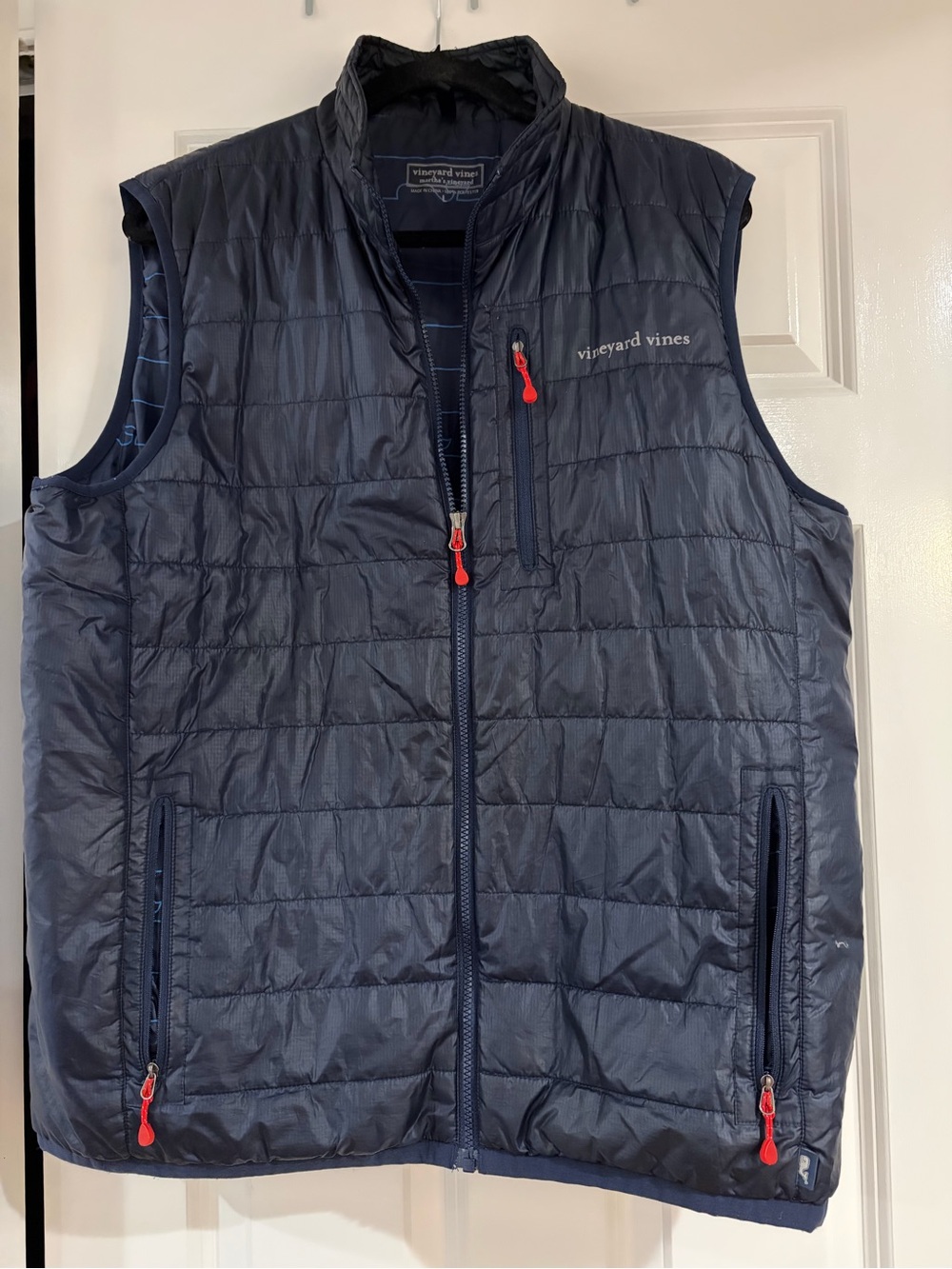 Vineyard Vines Vest Mens L Navy Quilted Performance Puffer Lightweight Full Zip